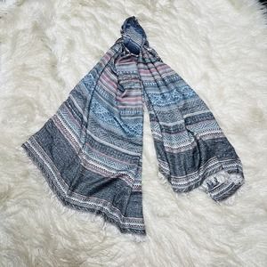 SAACHI CLASSIC FRINGE GRAY BLUE PASHMINA SCARF 70" X 26"